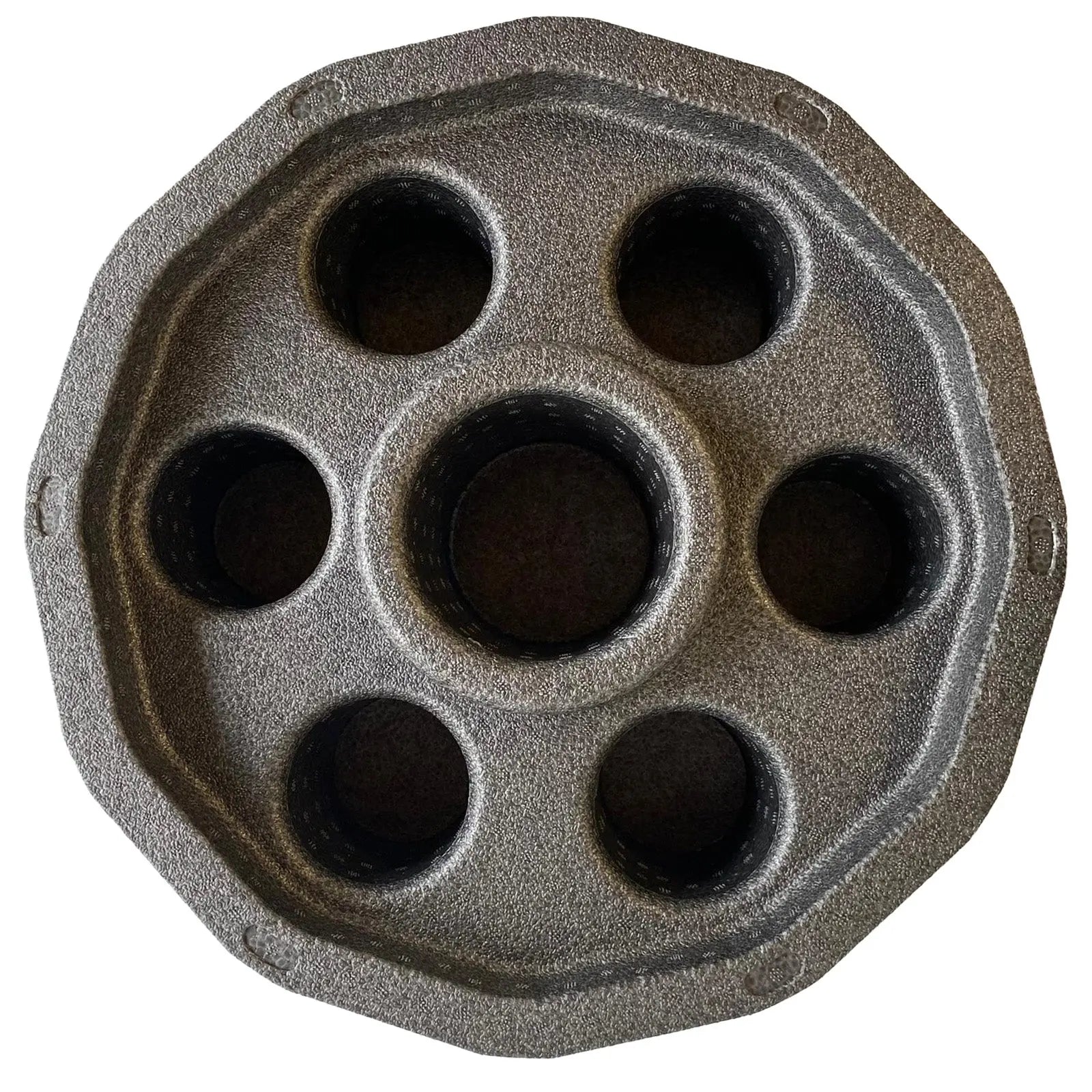 Grijs drijvend barblad met zeven uitsparingen voor glazen, ideaal bij jacuzzi buiten en swimspa accessoire.