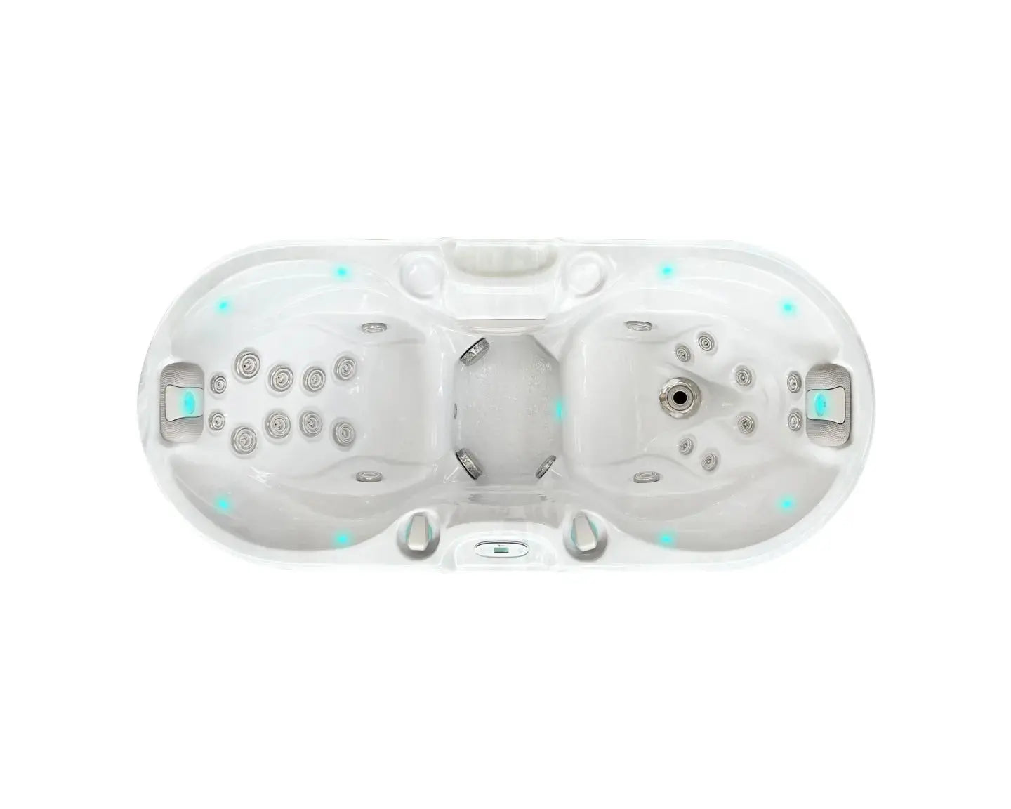 Witte 2-persoons jacuzzi swimspa met zitplaatsen en blauwe led-verlichting, ideale jacuzzi buiten en zwemspa voor.