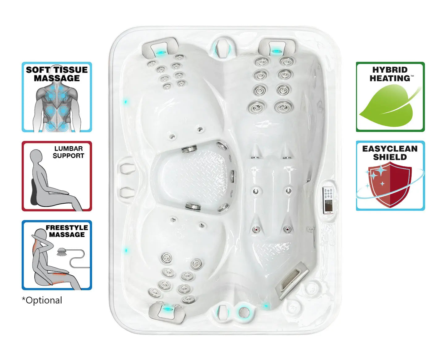 Witte 3-persoons jacuzzi met ligstoel en zitplaatsen, ideaal voor zwemspa en jacuzzi buiten kopen.