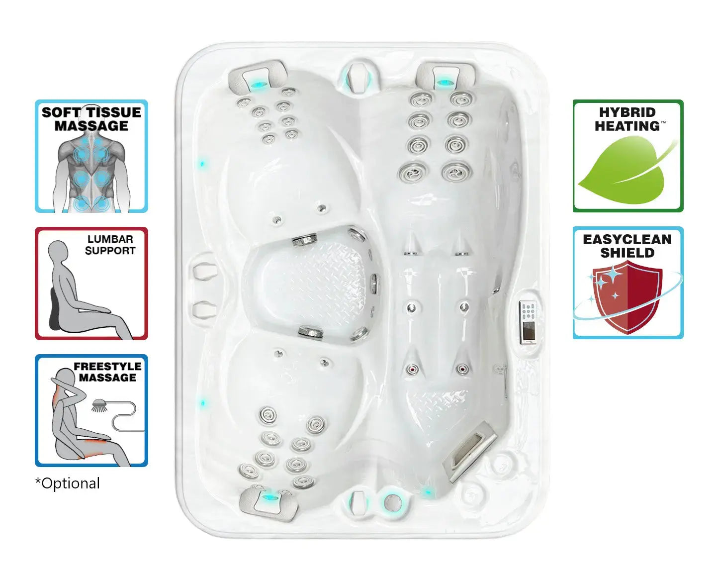 Witte 3-persoons jacuzzi met ligstoel en zitplaatsen, ideaal voor zwemspa en jacuzzi buiten kopen.