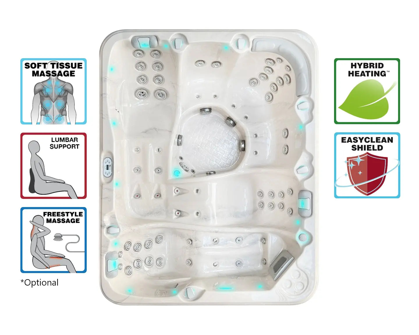 Witte 6-persoons jacuzzi met verschillende massagefuncties, perfect als zwemspa en jacuzzi buiten.