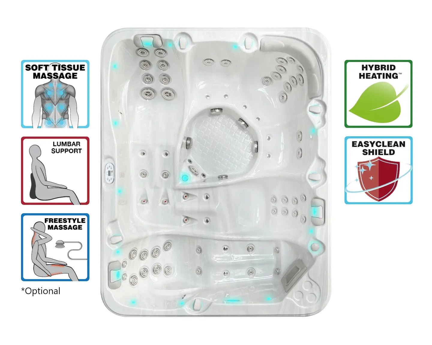 Witte 6 persoons jacuzzi buiten met massagejets en comfortabele zitplaatsen, ideaal voor swimspa en zwemspa kopen.