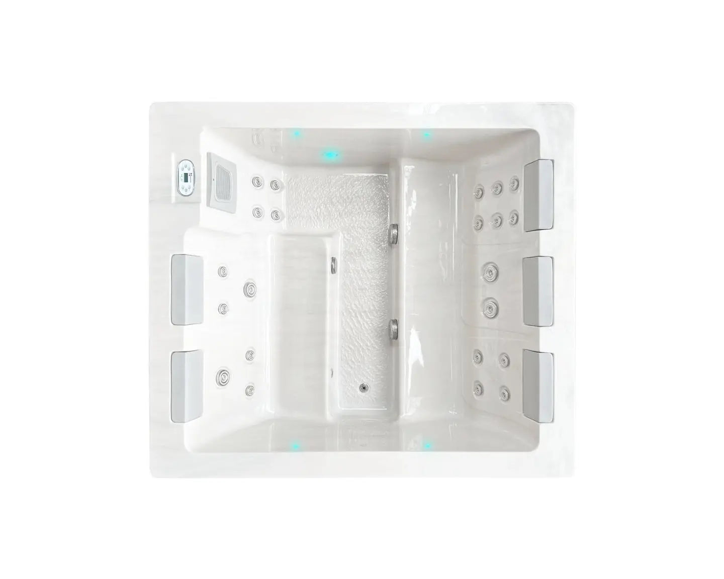 Witte moderne 5-persoons jacuzzi met geïntegreerde jets, geschikt als zwemspa en jacuzzi buiten.