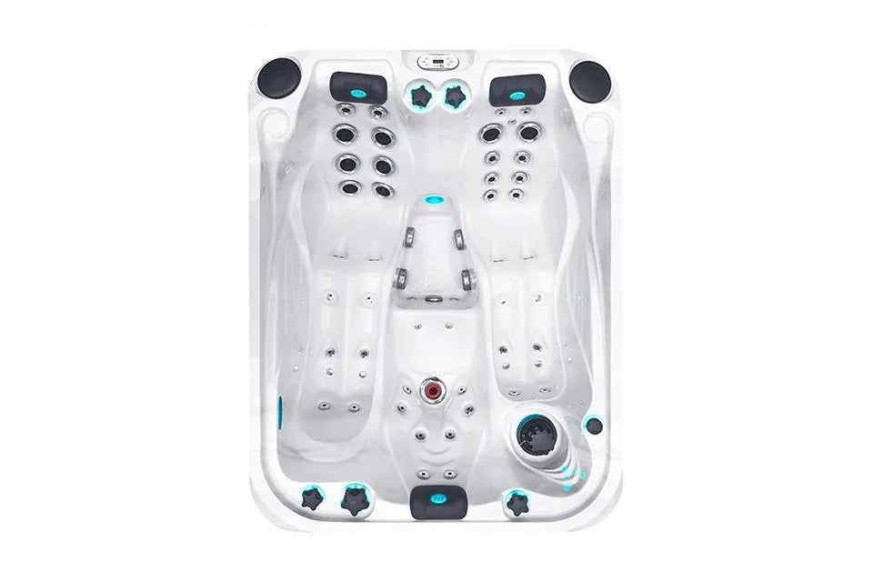 Witte 3-persoons jacuzzi met verstelbare jets en blauwe ledverlichting voor buitenzwemspa en swimspa gebruik.;Moderne 3-persoons jacuzzi buiten met grijs paneel en wit interieur, ideaal als zwemspa of swimspa.;Witte 3-persoons jacuzzi met ingebouwde licht- en massagesystemen, ideaal als swimspa of zwemspa voor buitengebruik.;;;Passion Spas Spa Soulmate - Home & Garden > Pool & Spa > Spas Spa