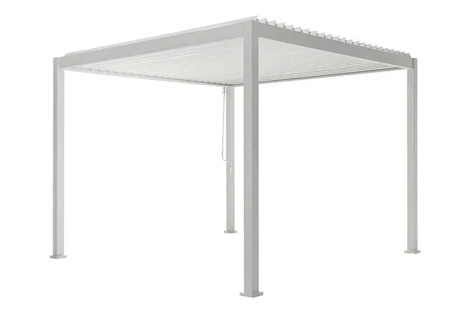 Witte lamellen overkapping Milano 300x300 cm voor jacuzzi buiten en zwemspa bescherming.