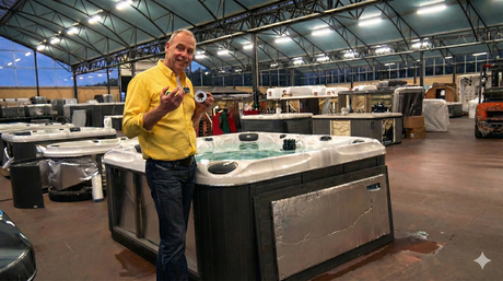 Expert demonstreert een energiezuinige 'Planet friendly' jacuzzi uit de Signature Serie bij Fonteynspas