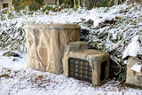 Faith rock-inspired ice bath with stone steps in snowy outdoor setting, showcasing natural textures - Passion Ice Baths Collection