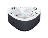 Heart-shaped 2-person luxury hot tub with multiple massage jets, LED lights in white acrylic and black cabinet - Passion Spas Signature Collection