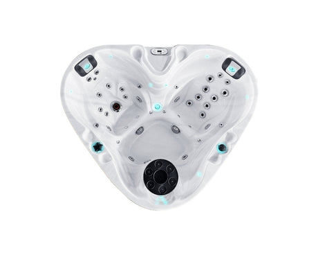 Heart-shaped 2-person hot tub with multiple massage jets, LED lighting, and white interior - Passion Spas Signature Collection Hot Tubs
