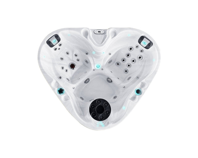 Heart-shaped 2-person hot tub with multiple massage jets, LED lighting, and white interior - Passion Spas Signature Collection Hot Tubs