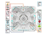 Witte 7-persoons jacuzzi buiten met ergonomische zitplaatsen en krachtige jets voor swimspa ervaring.