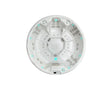 Ronde witte 7-persoons jacuzzi met meerdere jets en ingebouwde bedieningspanelen, perfect als swimspa of zwemspa voor buiten.