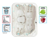 Witte 3-persoons jacuzzi met ligstoel en zittende massagestralen, perfect voor jacuzzi kopen buiten, swimspa en zwemspa.