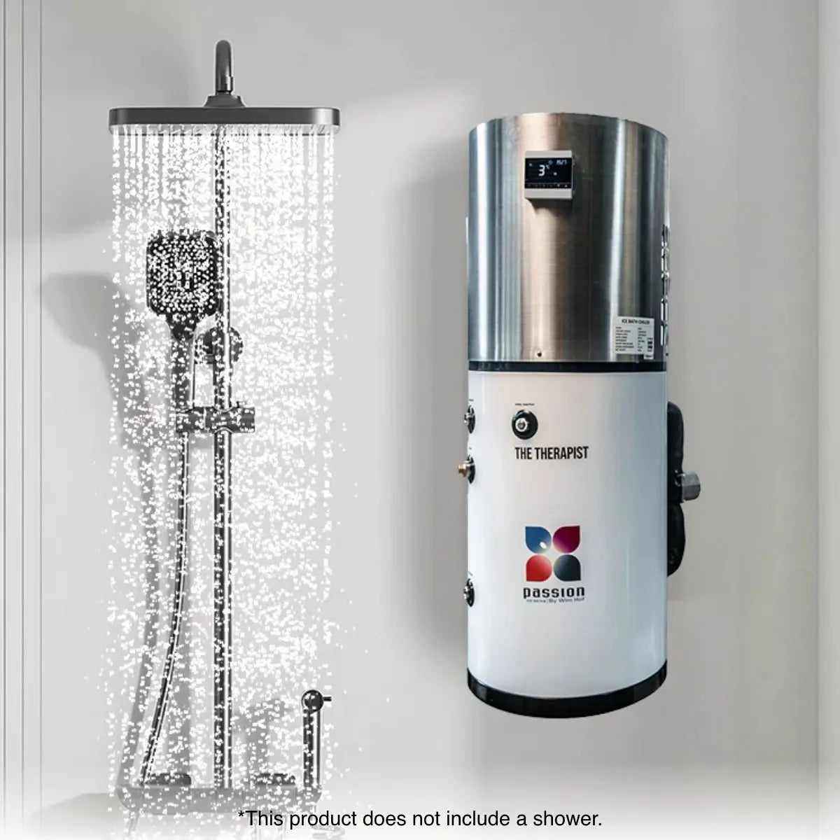 The Wim Hof Therapist;Passion Ice Baths The Wim Hof Therapist - Home & Garden > Pool & Spa > Spas IJsbad;The Wim Hof Therapist top fentilator;The Wim Hof Therapist cold shower;The Wim Hof Therapist ice shower ;The Wim Hof Therapist 3 degrees ice shower display;The Wim Hof Therapist ice cold shower;Passion Ice Baths The Wim Hof Therapist - Home & Garden > Pool & Spa > Spas IJsbad