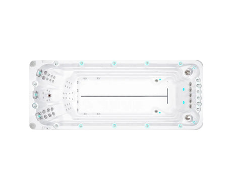 Witte zwemspa met geïntegreerde jets en zithoeken, ideale jacuzzi buiten voor zwemmen en ontspanning, perfect voor swimspa.