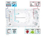 Witte zwemspa met zitplaatsen, straalmassages en compacte swimspa functies, ideaal als jacuzzi buiten.