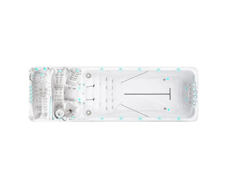 Witte zwemspa Energy Deep met zitgedeelte en swimspa voor buitengebruik, jacuzzi kopen.