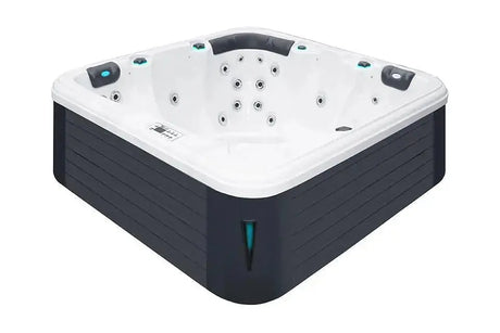 Moderne 5-persoons spa met wit binnenwerk en zwarte buitenkant, perfect als jacuzzi buiten of zwemspa voor ontspanning in de .