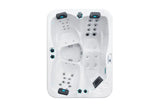 Witte 3-persoons jacuzzi met meerdere jets, ideaal voor swimspa en buitengebruik.