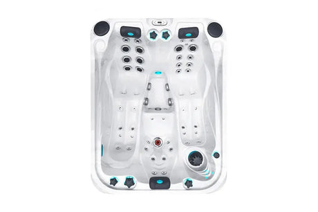 Witte 3-persoons jacuzzi met verstelbare jets en blauwe ledverlichting voor buitenzwemspa en swimspa gebruik.;Moderne 3-persoons jacuzzi buiten met grijs paneel en wit interieur, ideaal als zwemspa of swimspa.;Witte 3-persoons jacuzzi met ingebouwde licht- en massagesystemen, ideaal als swimspa of zwemspa voor buitengebruik.;;;Passion Spas Spa Soulmate - Home & Garden > Pool & Spa > Spas Spa
