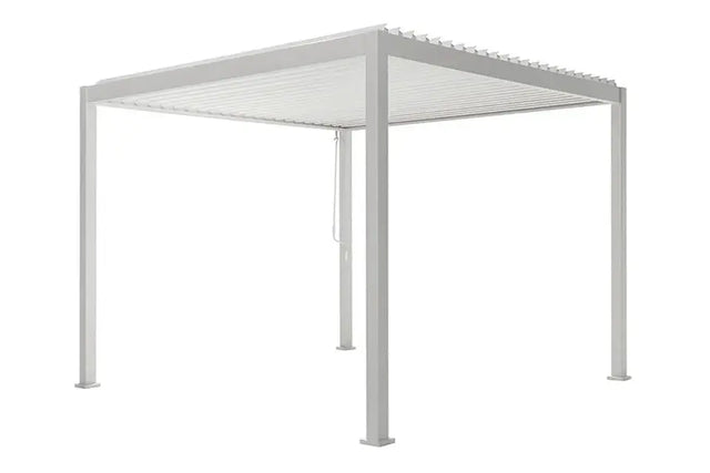 Witte lamellen overkapping Milano 300x300 cm voor jacuzzi buiten en zwemspa bescherming.