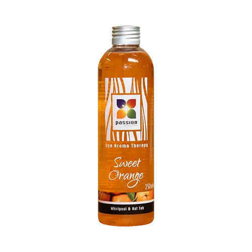 Fles oranje aromaolie Sweet Orange voor jacuzzi buiten en zwemspa gebruik.