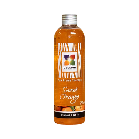 Fles oranje aromaolie Sweet Orange voor jacuzzi buiten en zwemspa gebruik.